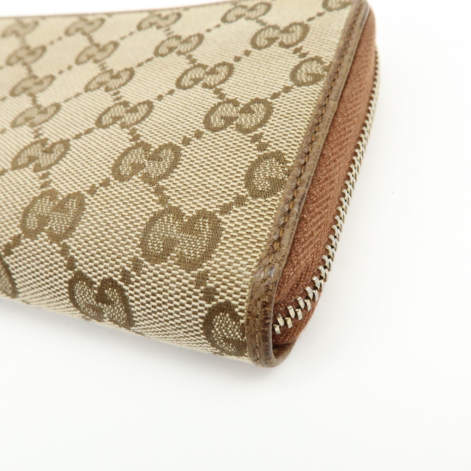 Gucci GG Canvas Leather Round Zippy Long Wallet - Beige, Brown, Canvas, Leather