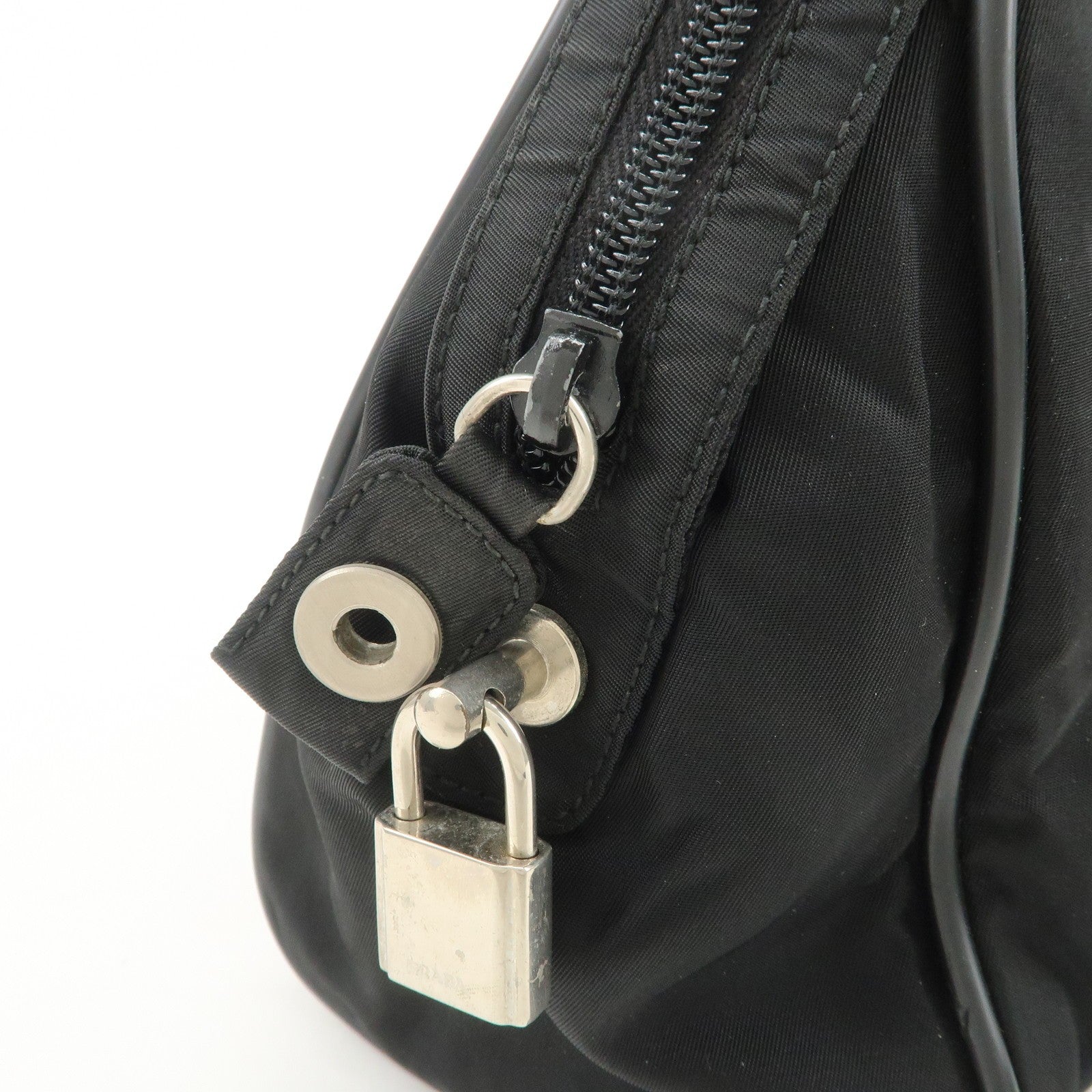 Prada Triangle Logo Hand Bag - Black, Nylon and Leather