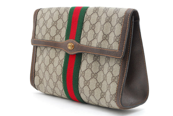 Gucci GG Supreme Web Clutch Bag - Beige, PVC
