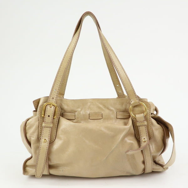 Miu Miu Logo Side Ribbon Shoulder Bag - Beige, Leather 