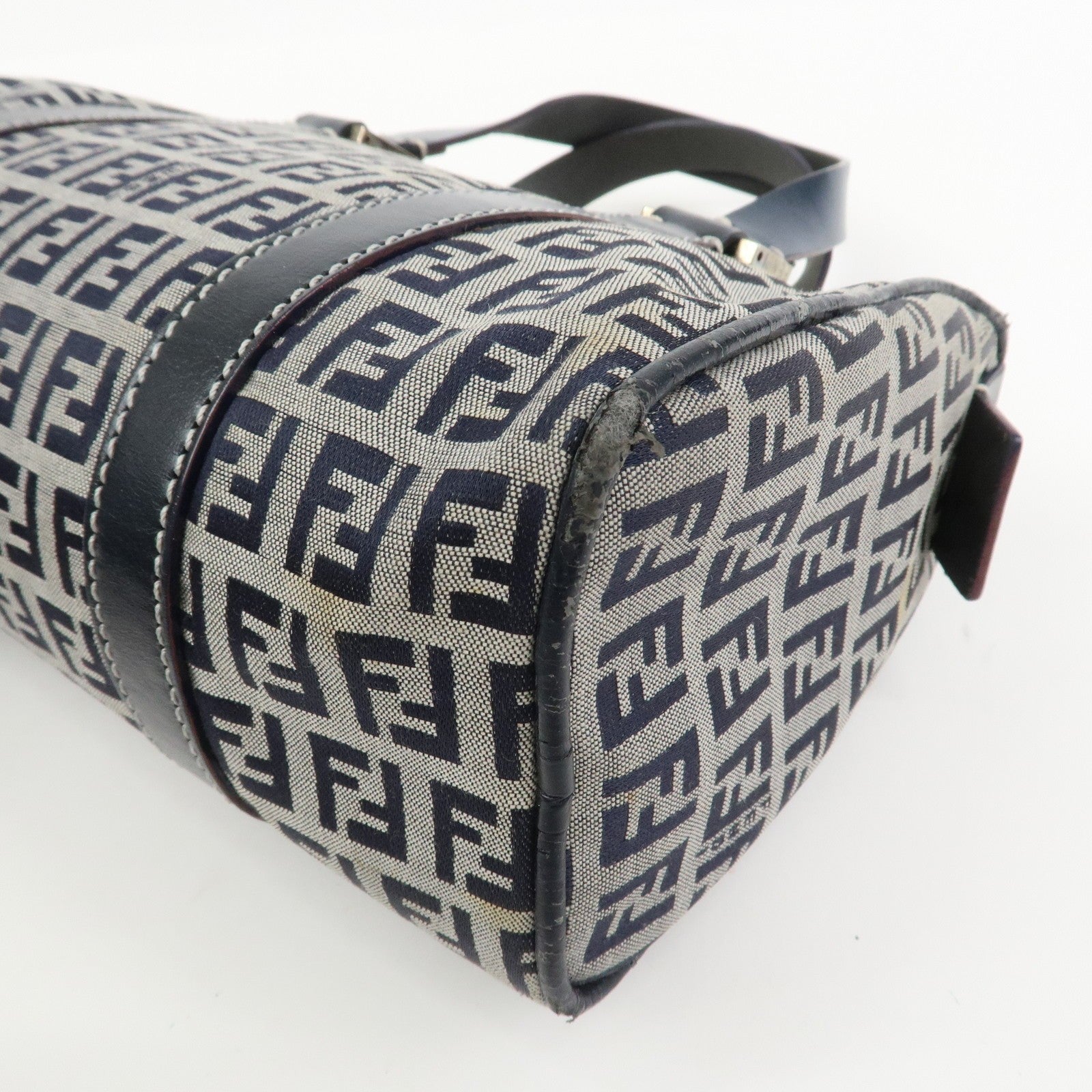 Fendi Boston Hand Bag - Navy, Canvas, Leather