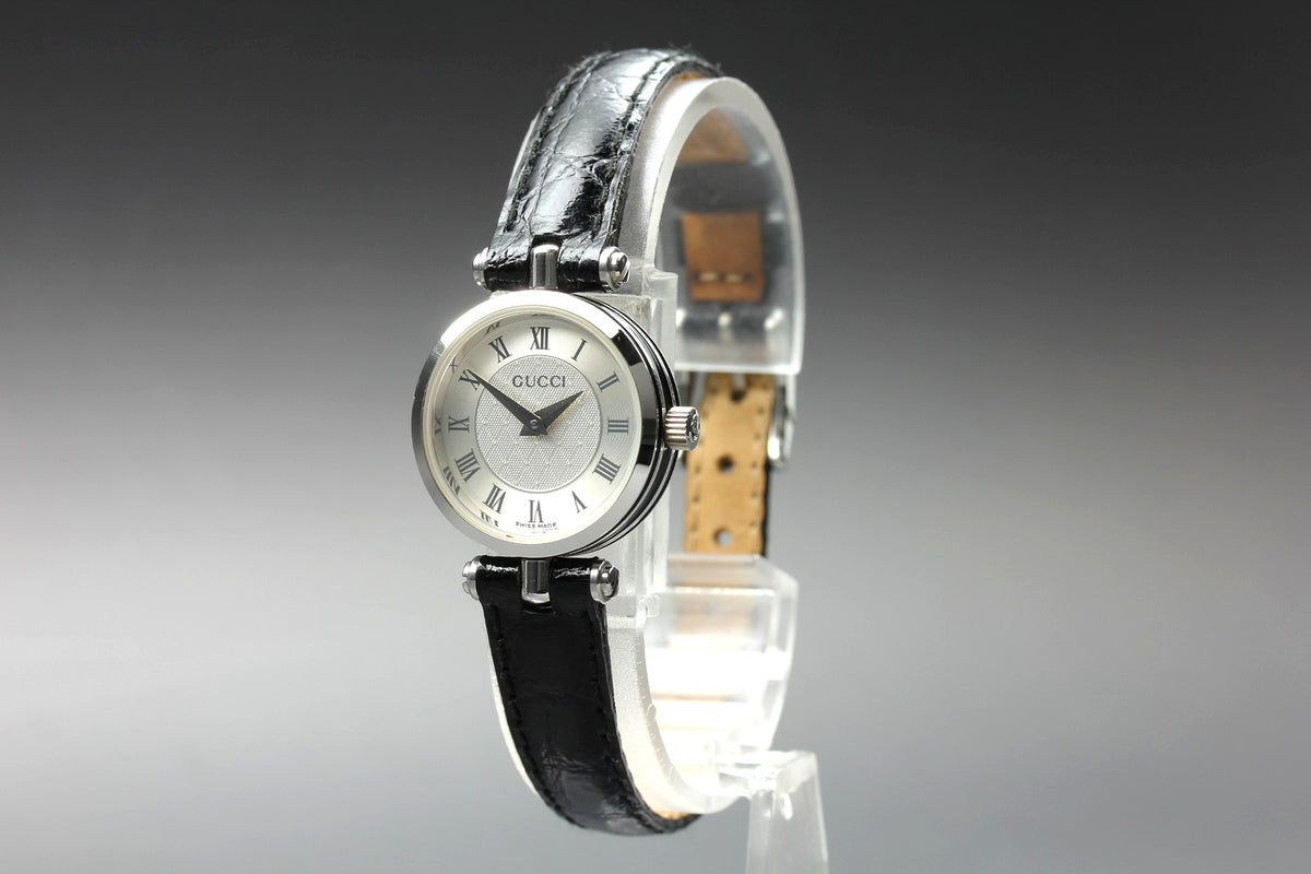 Gucci 2040L Watch - Black and Silver, Stainless Steel and Leather