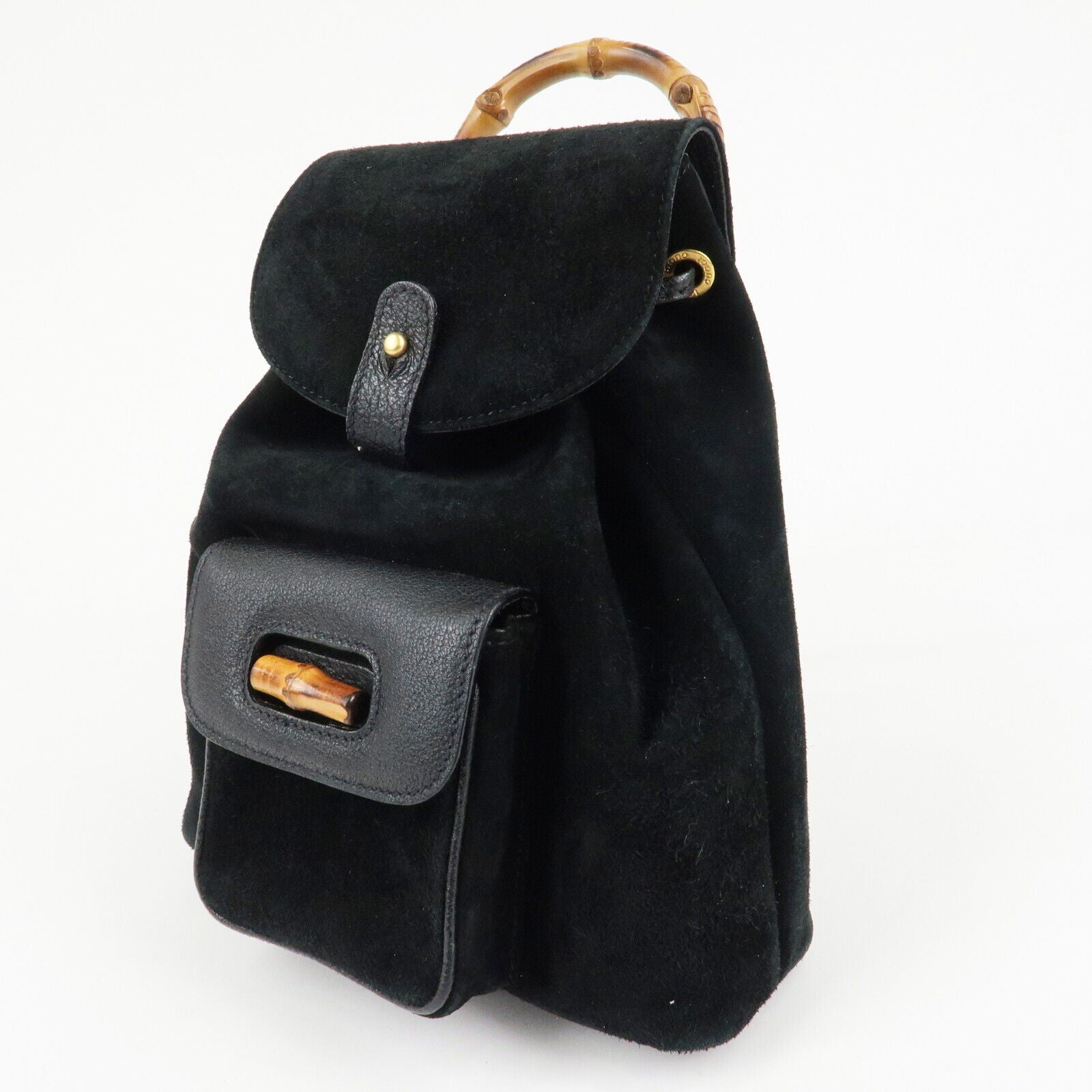 Gucci Bamboo Backpack - Black, Suede, Leather