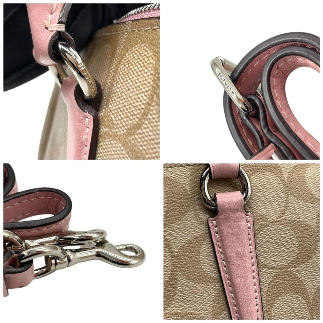 Coach Signature 2way Crossbody Handbag - Pink Beige, PVC