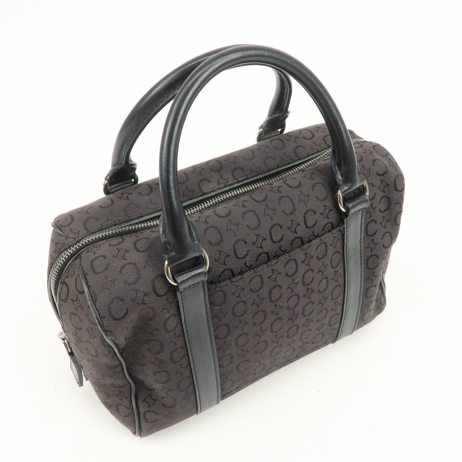Celine C Macadam Boston Hand Bag - Black, Canvas, Leather 