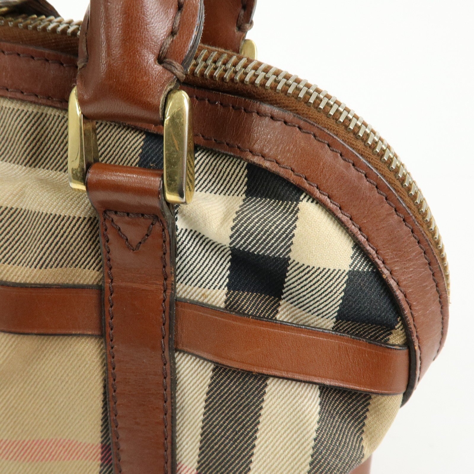 Burberry Nova Plaid Hand Bag - Beige Brown, Canvas Leather