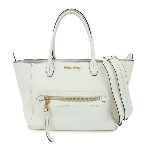 Miu Miu Madras 2Way Hand Bag - White, Leather 