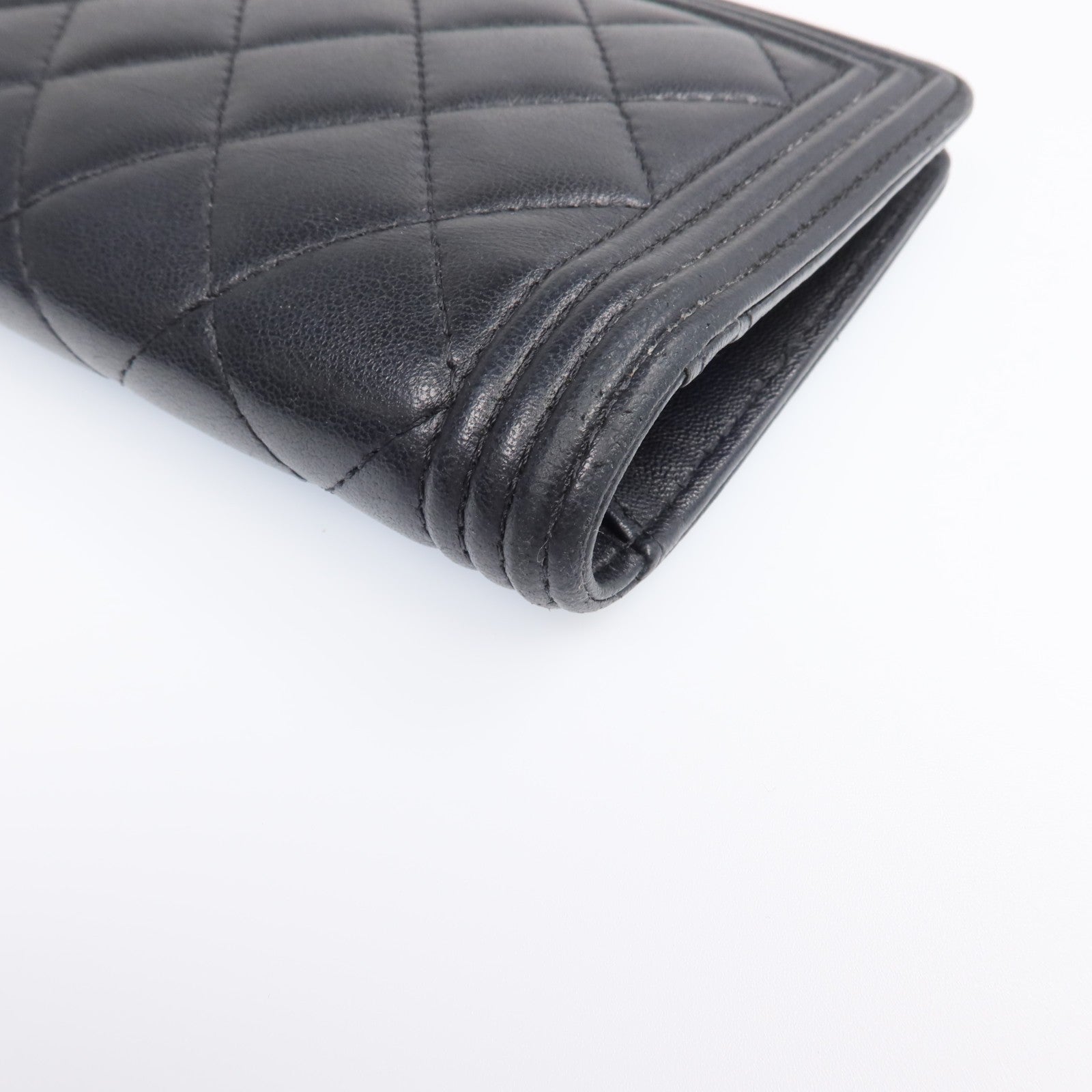 CHANEL CC GHW Boy Long Wallet - Black, Lambskin Leather