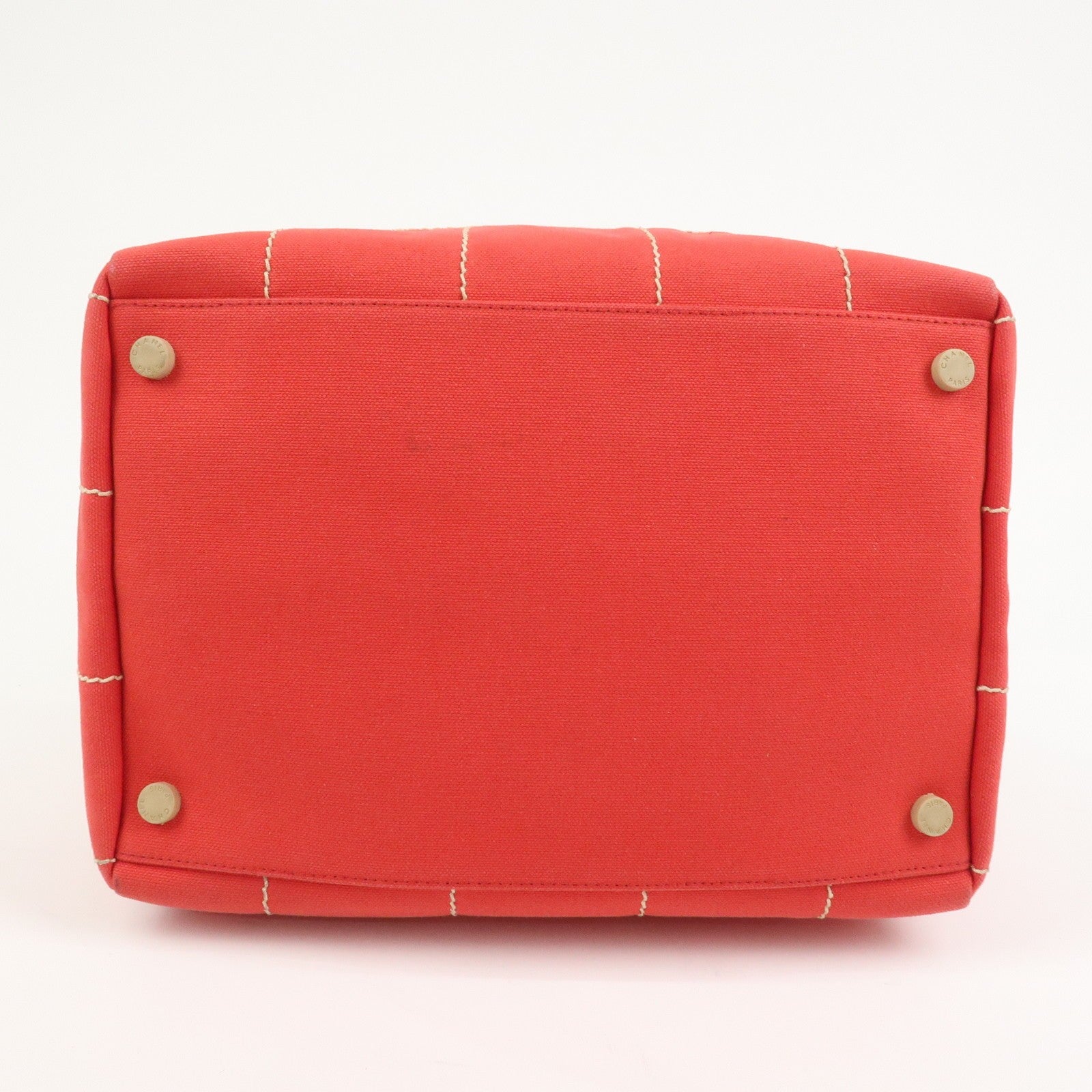 Chanel Chocolate Bar COCO Mark Hand Bag - Red, Canvas Leather