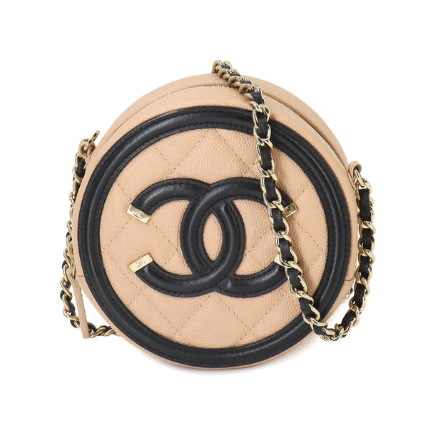 Chanel CC Filigree Chain Shoulder Bag - Beige, Black, Caviarskin Leather