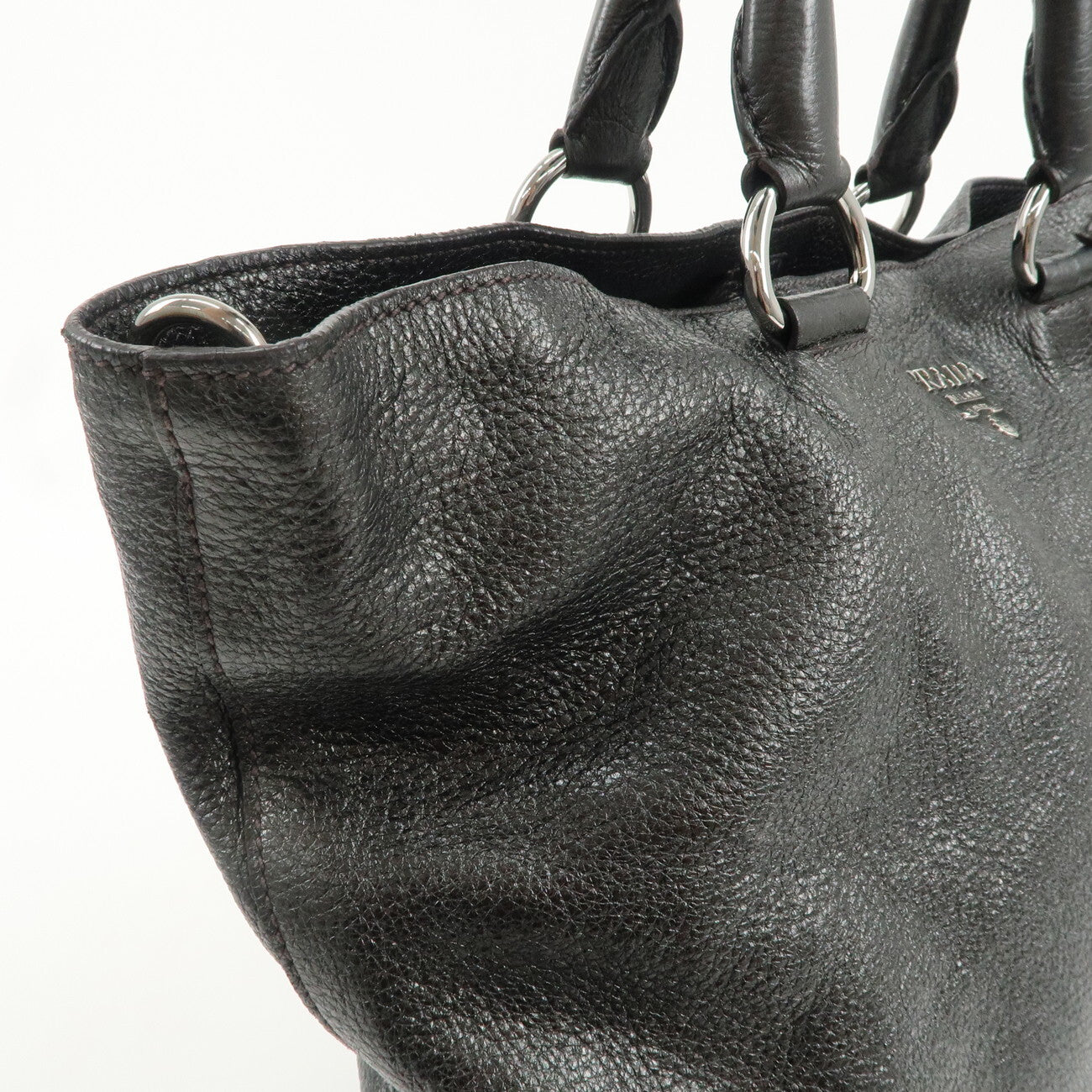 PRADA Leather 2 Way Tote Bag - Metallic Gray, Leather