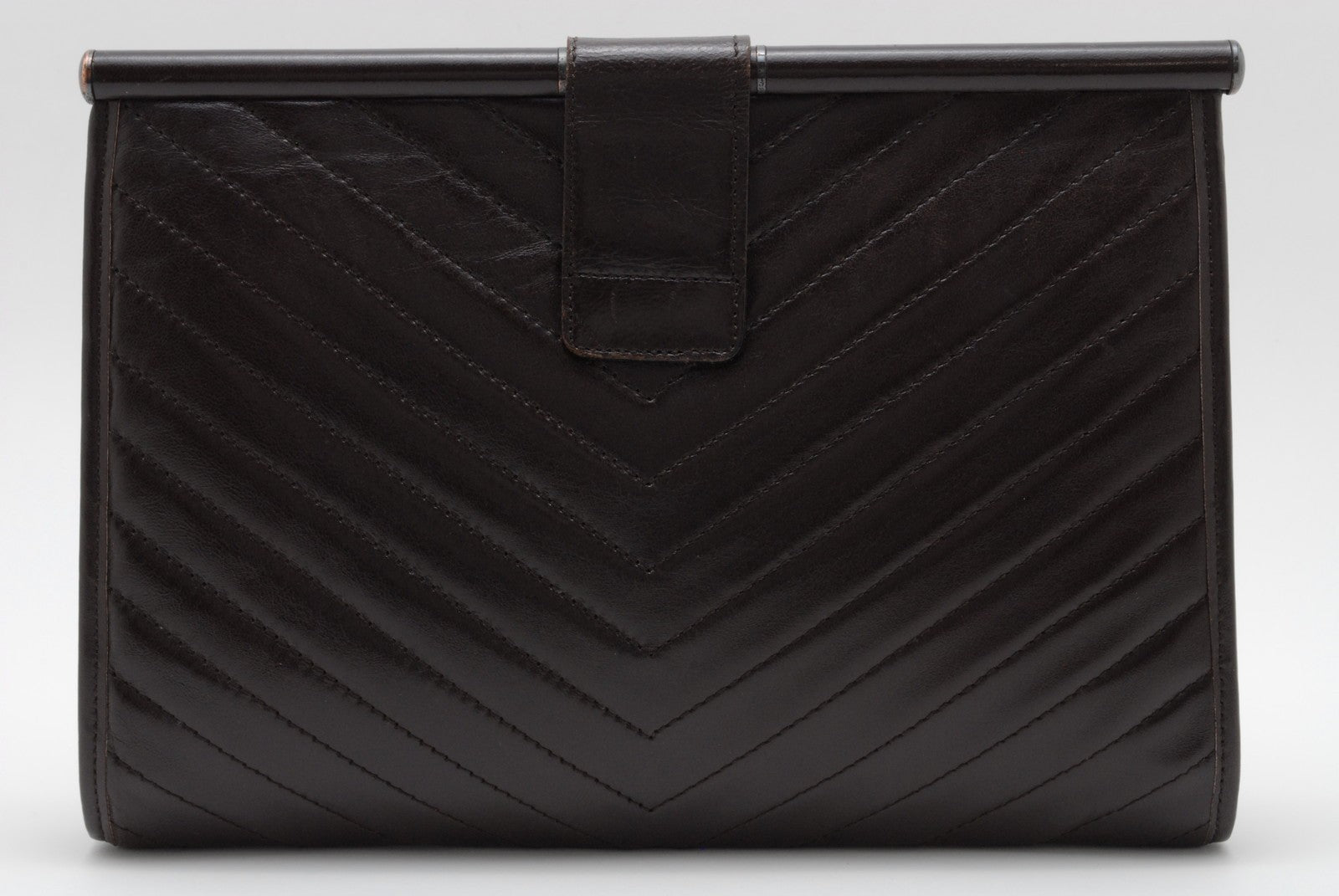 Saint Laurent Chevron Quilted Clutch Bag - Dark Brown, Leather