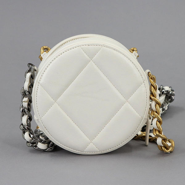 CHANEL 19 Round Clutch Chain Shoulder Bag - White, Leather 