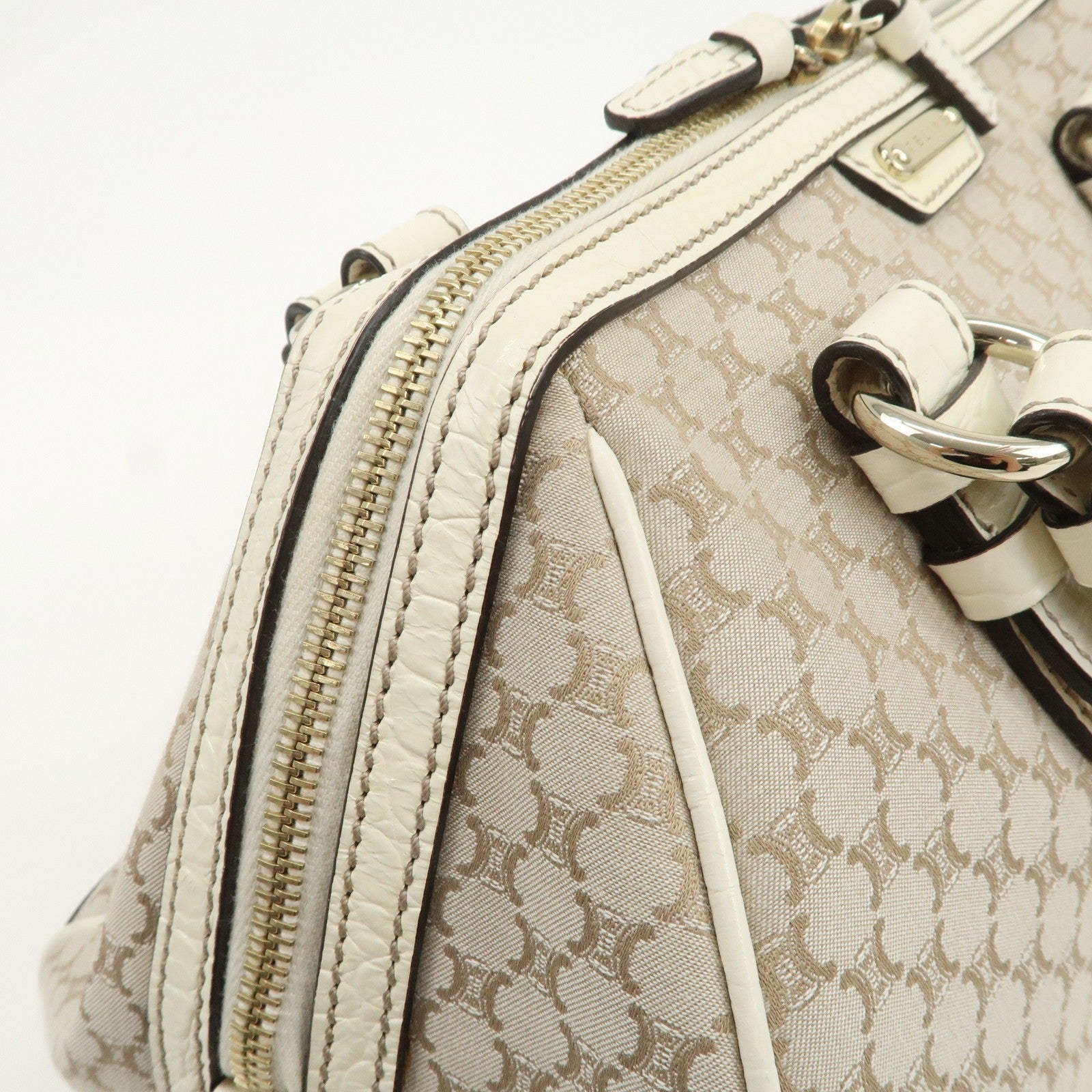 Celine Macadam Boston Hand Bag - Beige Ivory, Canvas Leather 