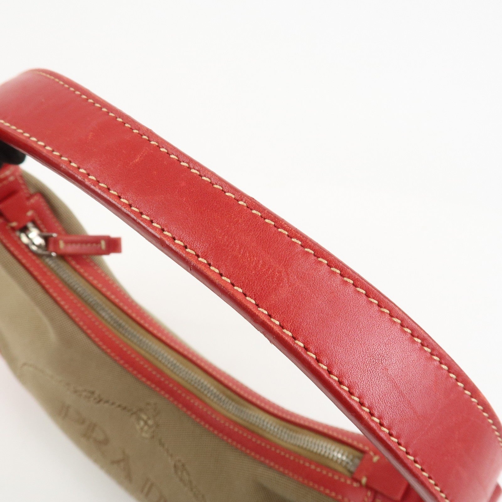 Prada Shoulder Bag - Light Brown, Red, Logo Jacquard, Leather