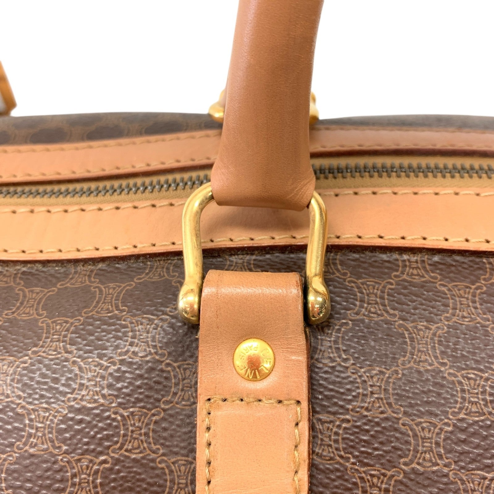 Celine Macadam Large Boston Bag - Brown Beige, Canvas