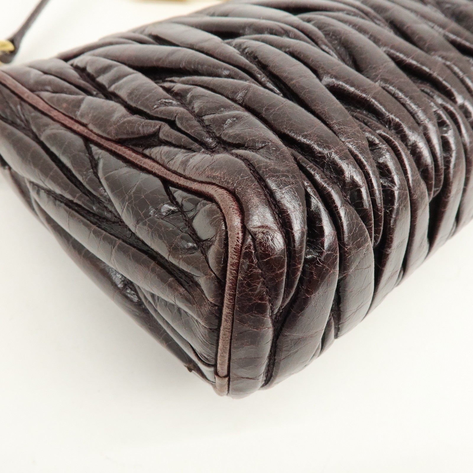 Miu Miu Matelasse Gathered Hand Bag - Brown, Leather