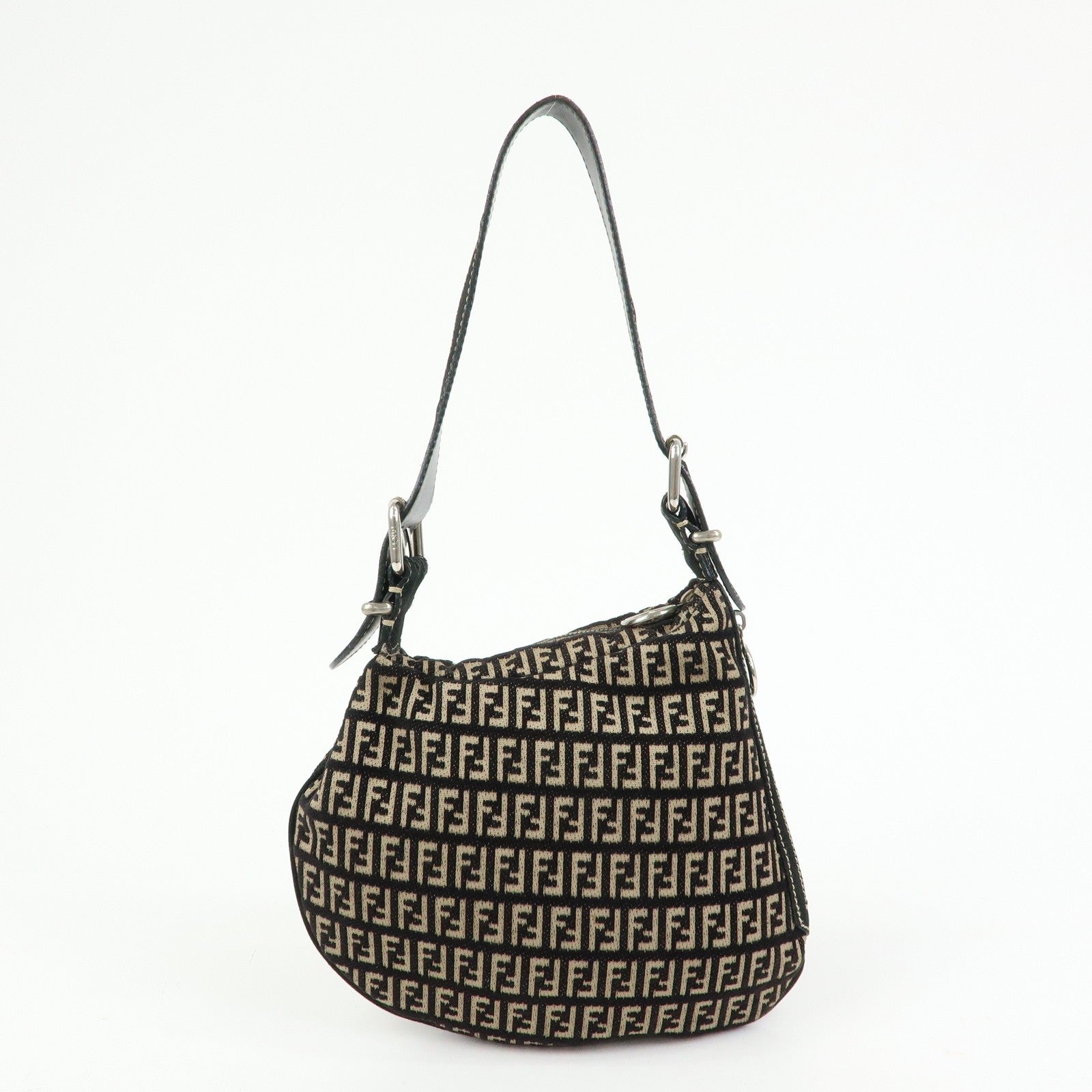 Fendi Shoulder Bag - Black and Beige, Jacquard Canvas and Suede
