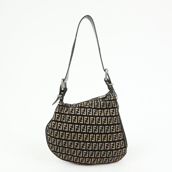 Fendi Shoulder Bag - Black and Beige, Jacquard Canvas and Suede