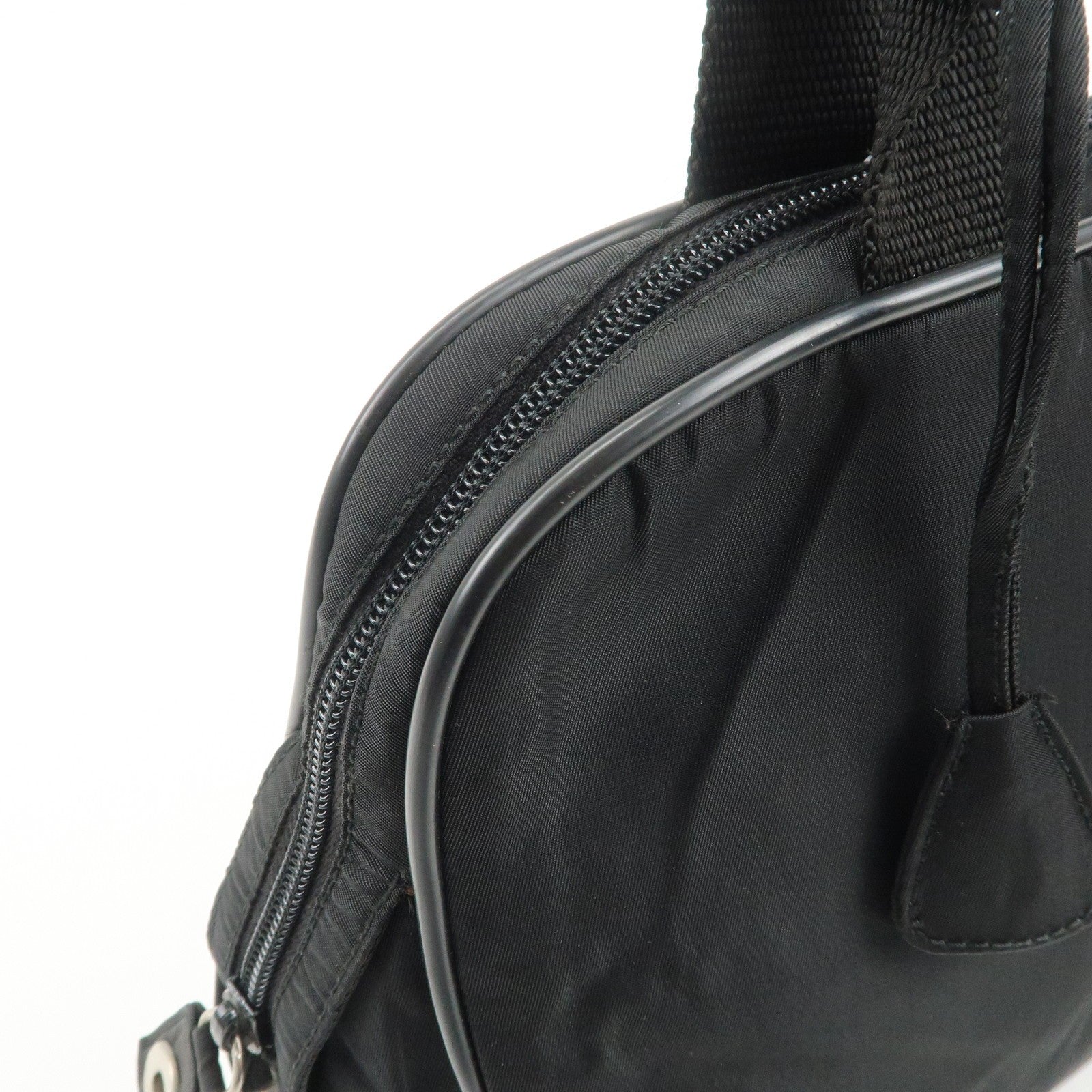 Prada Triangle Logo Hand Bag - Black, Nylon and Leather