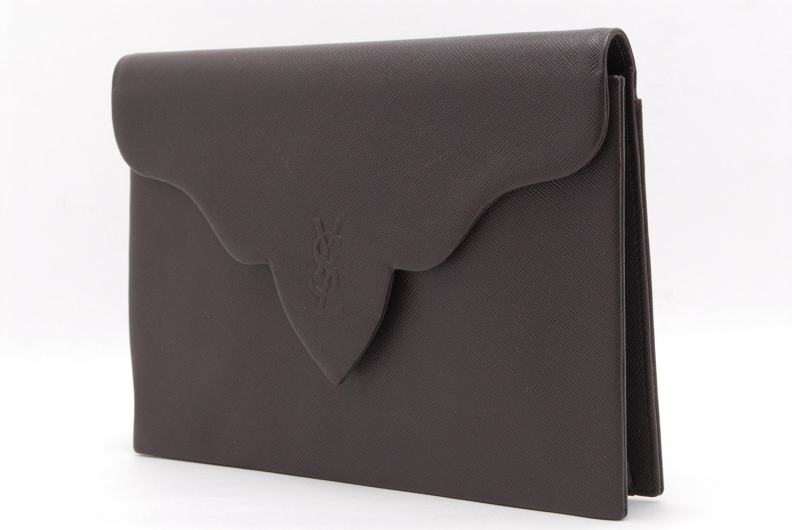 Saint Laurent Yves Clutch Hand Bag - Brown, Leather 