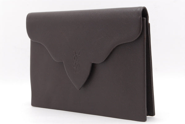 Saint Laurent Yves Clutch Hand Bag - Brown, Leather 