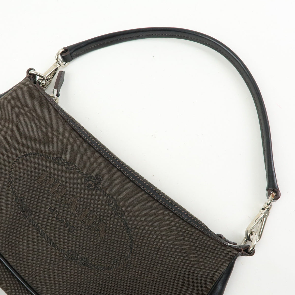 Prada Logo Jacquard Shoulder Bag - Dark Brown, Leather