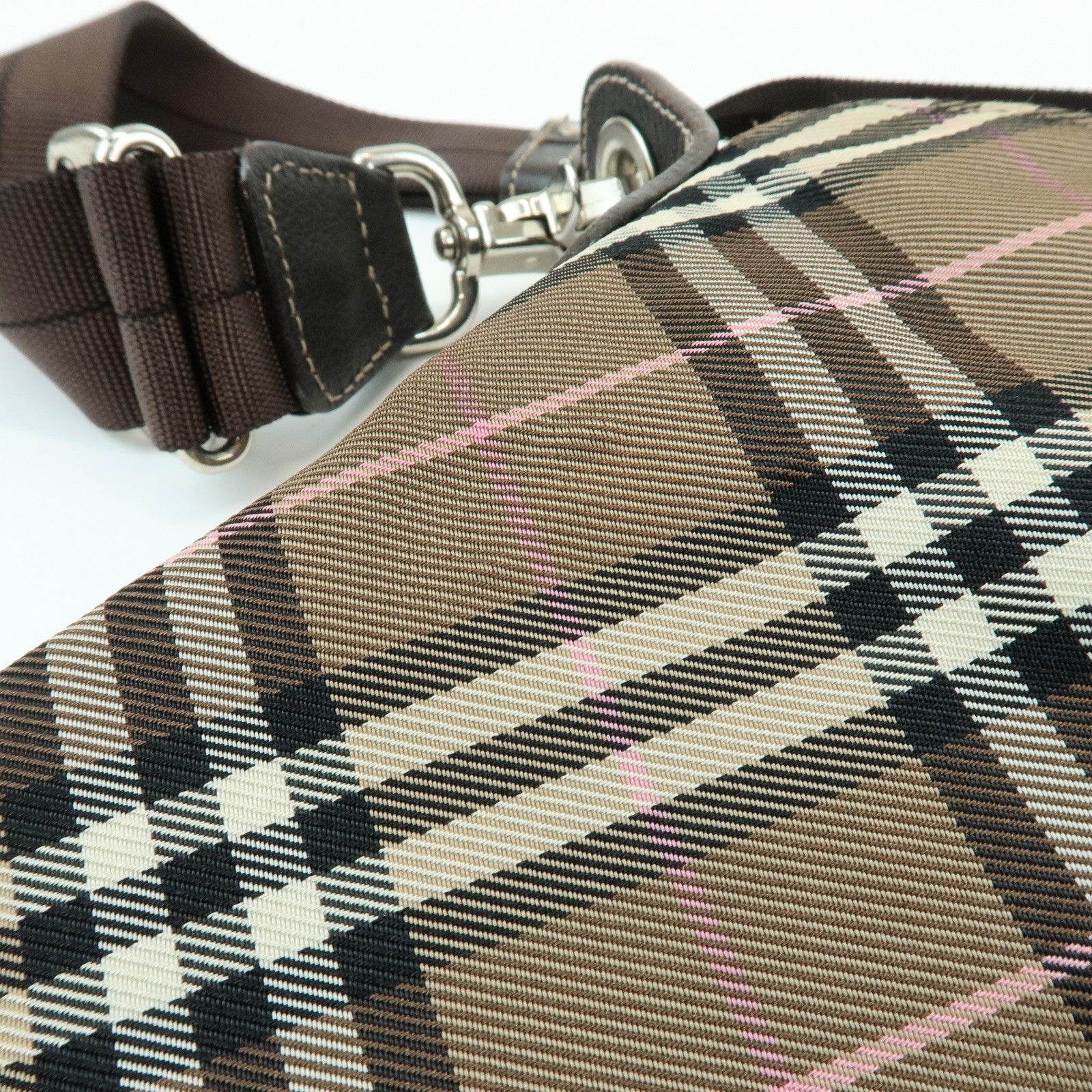 Burberry Nova Plaid Shoulder Bag - Brown, Canvas, Leather