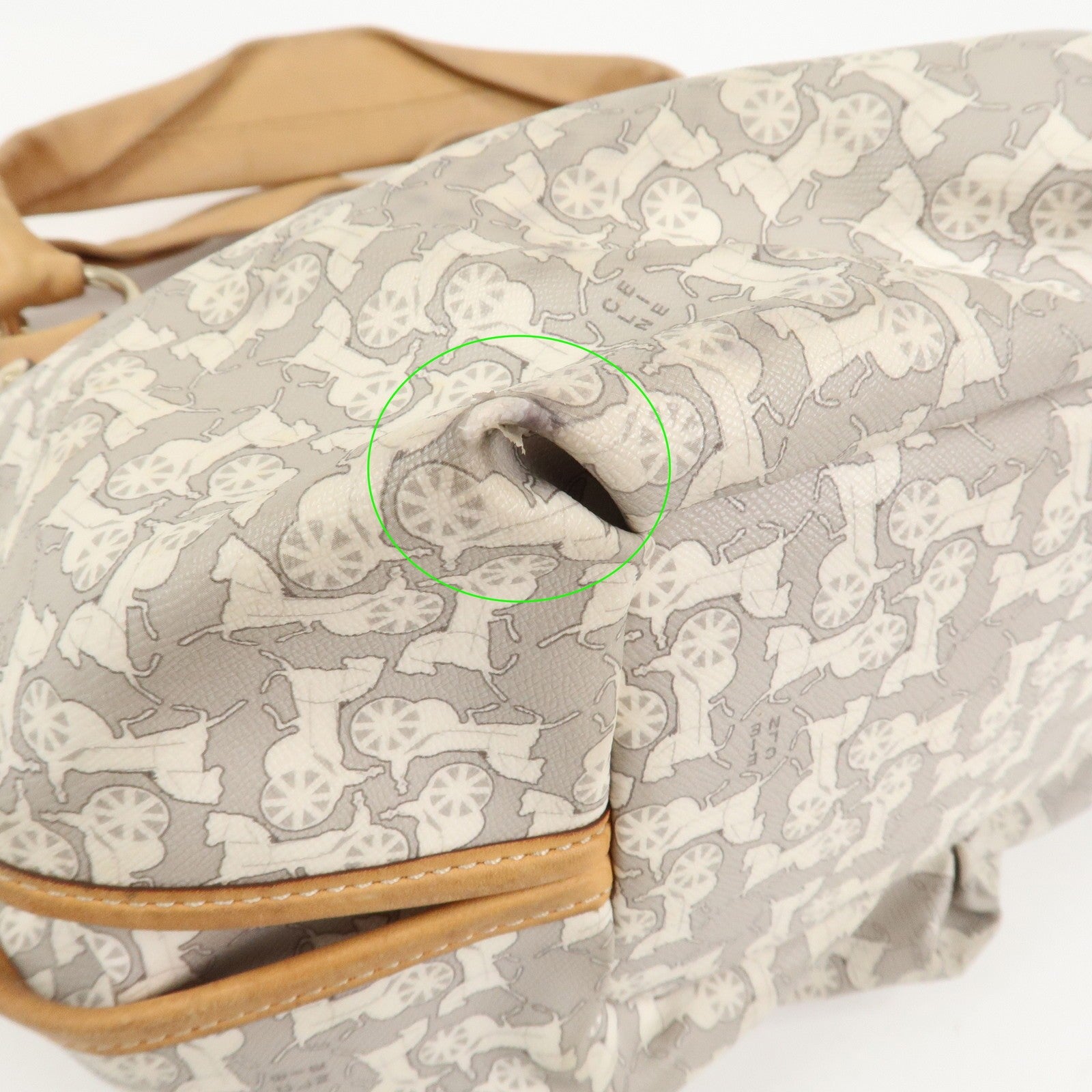 Celine Logo Hand Bag - Gray and Light Brown, Leather