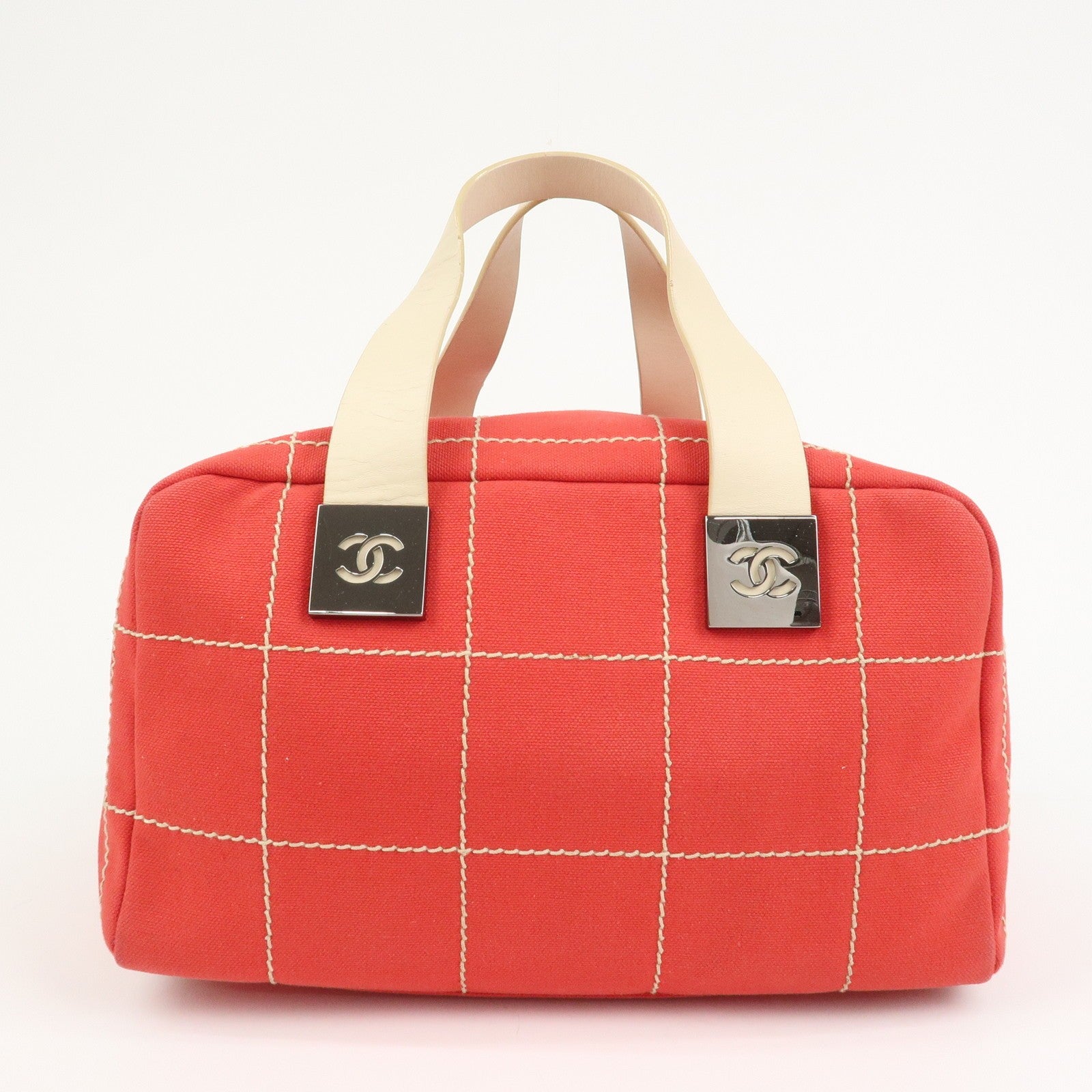 Chanel Chocolate Bar COCO Mark Hand Bag - Red, Canvas Leather