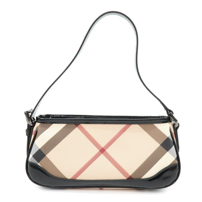Burberry Nova Plaid Hand Bag - Beige, Black, PVC, Patent Leather