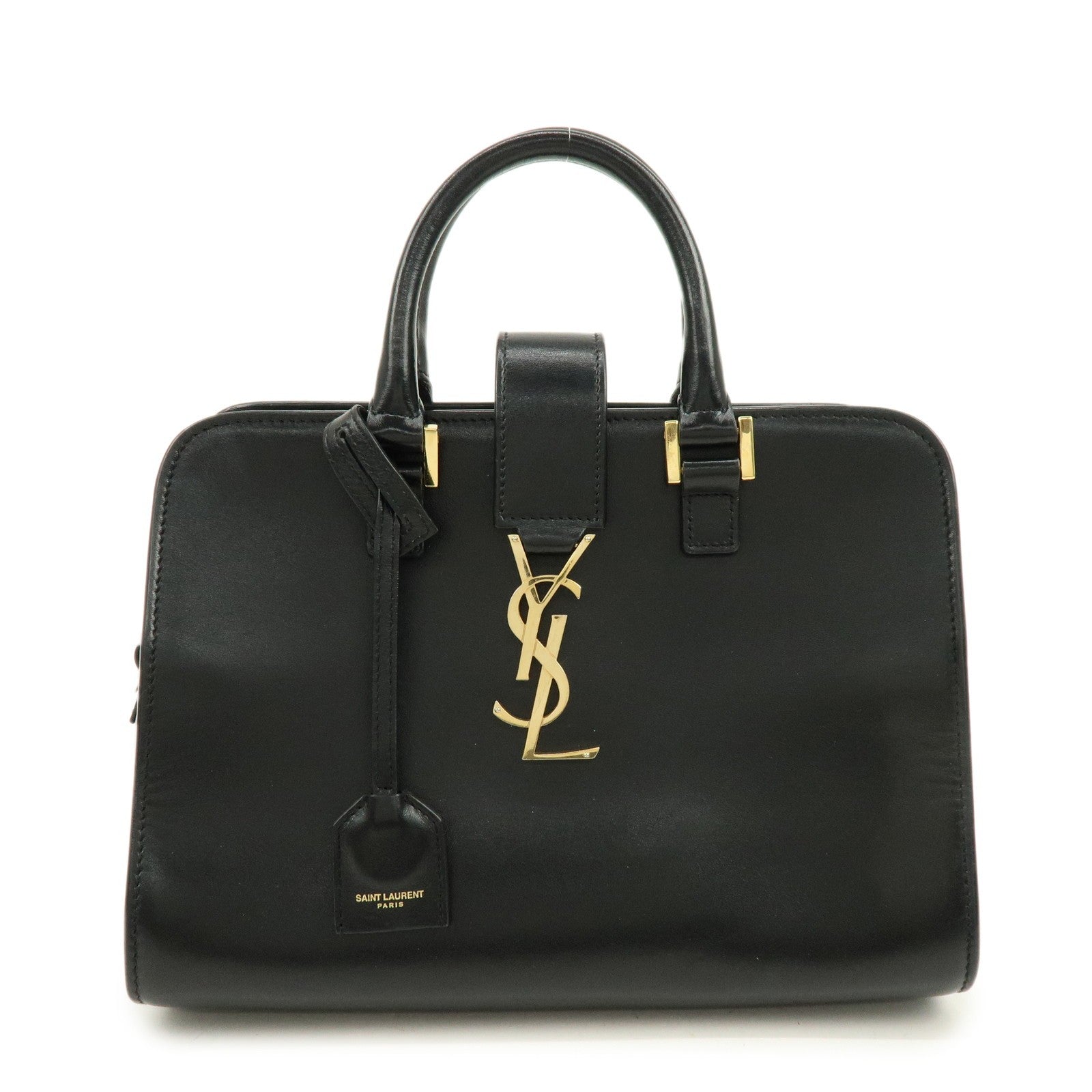 Saint Laurent Paris Baby Cabas Cassandra Hand Bag - Black, Leather 