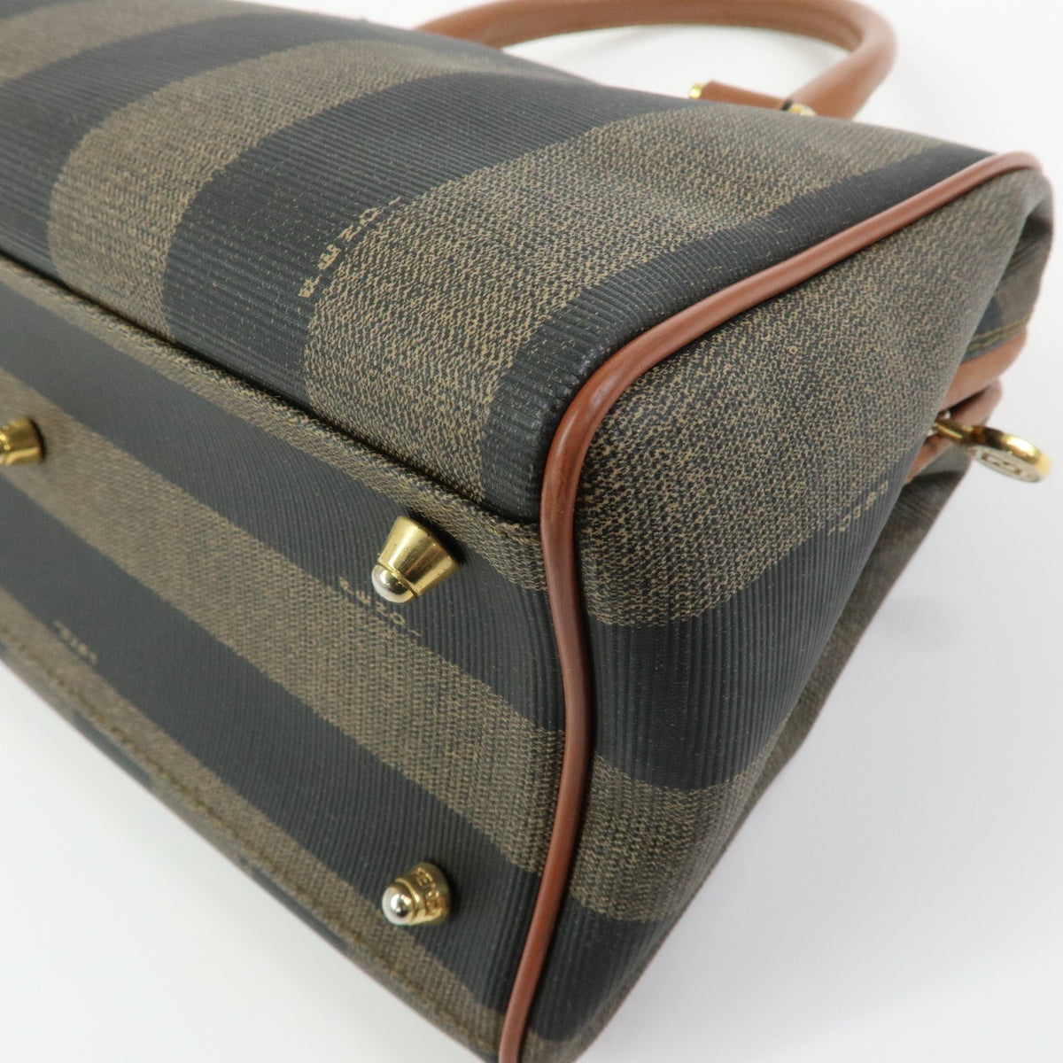 Fendi Pequin Boston Bag - Brown Beige Black, PVC Leather