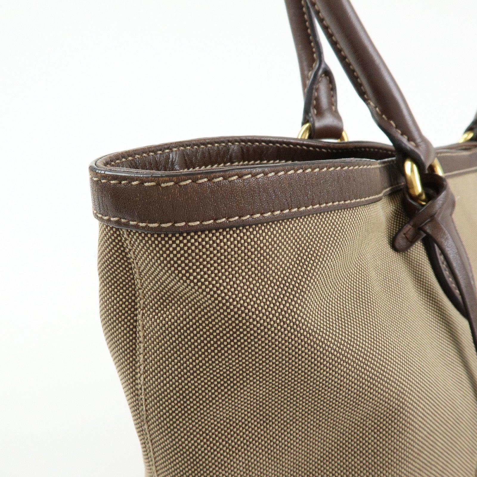 Prada Triangle Logo Jacquard Tote Shoulder Bag - Beige, Leather