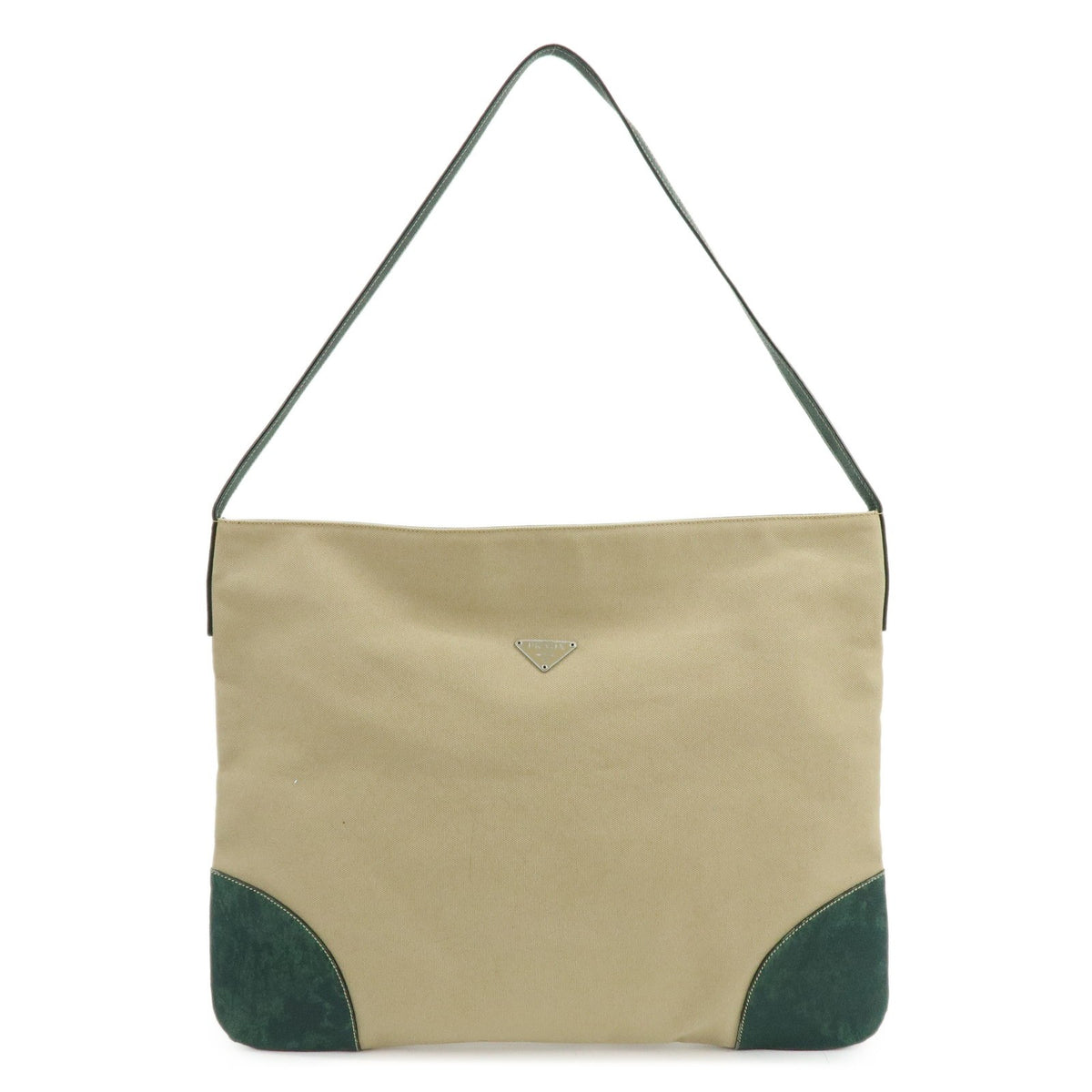 Prada Shoulder Bag - Beige, Green, Canvas, Leather