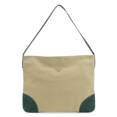 Prada Shoulder Bag - Beige, Green, Canvas, Leather