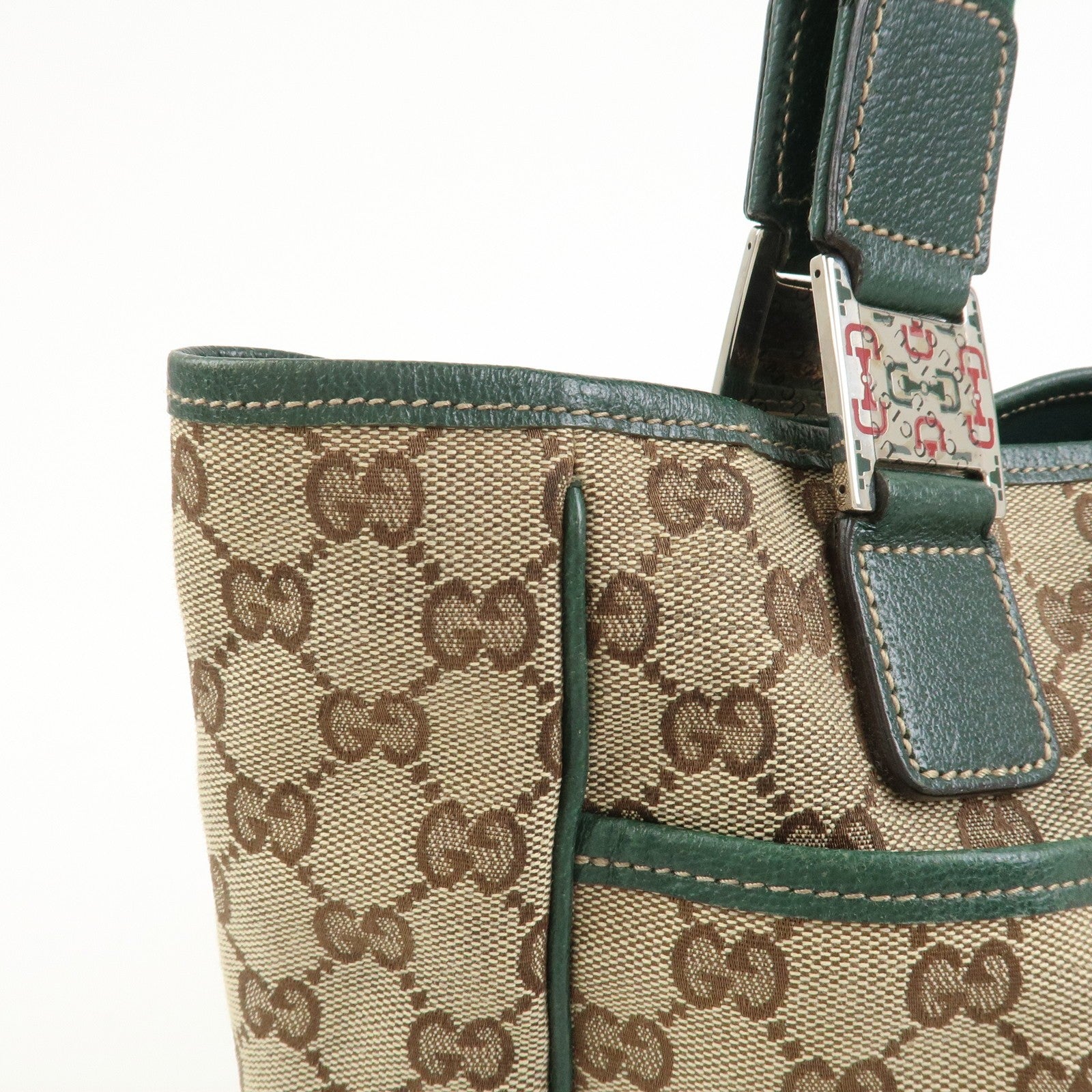 Gucci Tote Hand Bag - Brown and Green, GG Canvas and Leather 