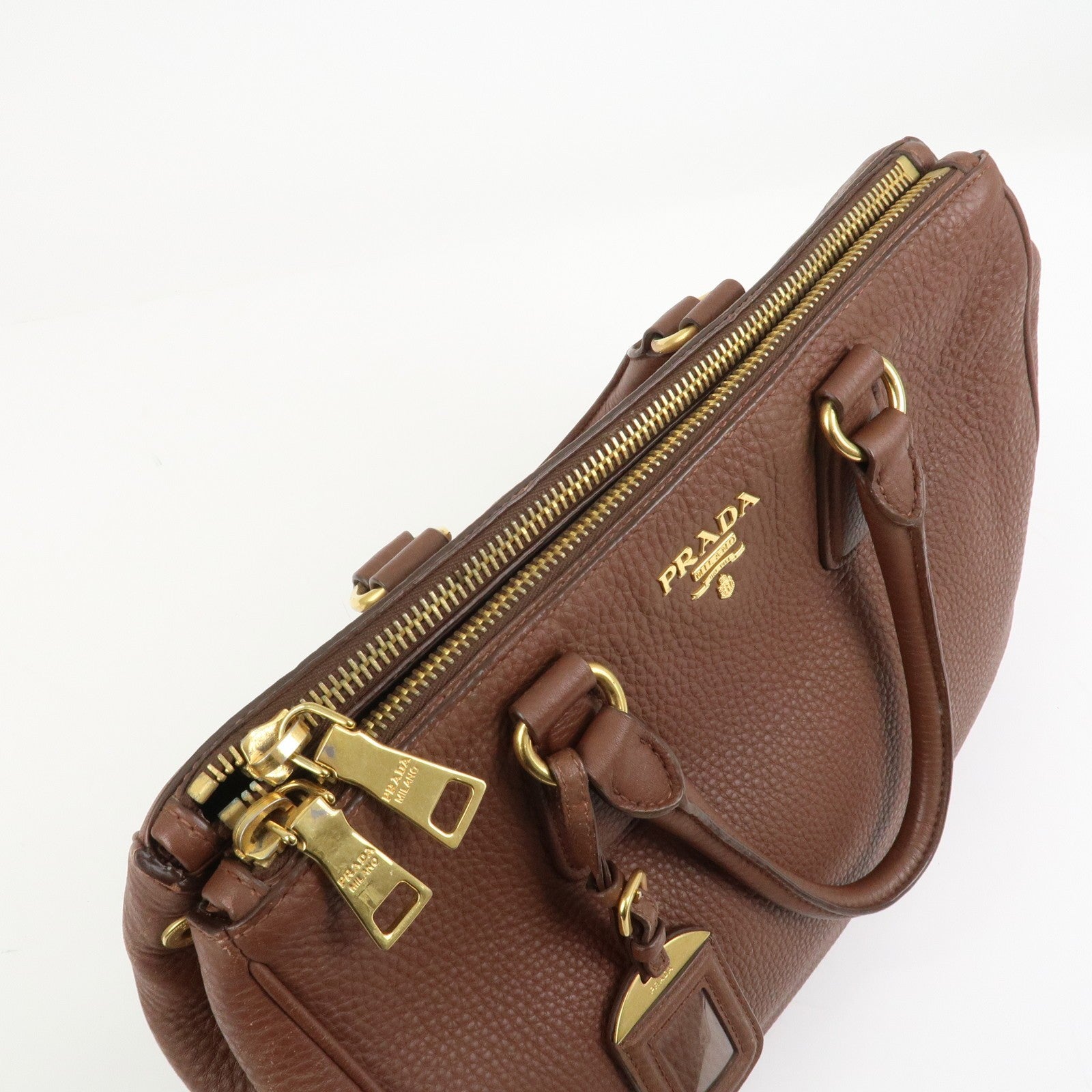 Prada Logo Hand Bag - Brown, Leather