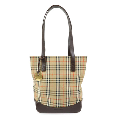 Burberry Nova Plaid Tote Bag - Beige, Canvas and Leather