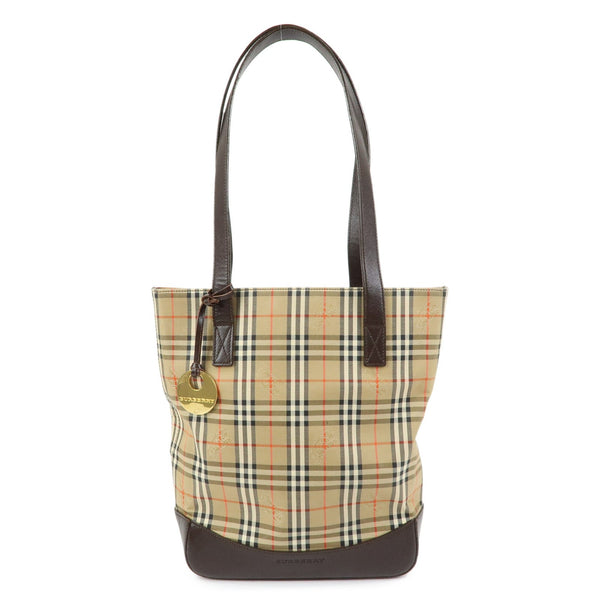 Burberry Nova Plaid Tote Bag - Beige, Canvas and Leather