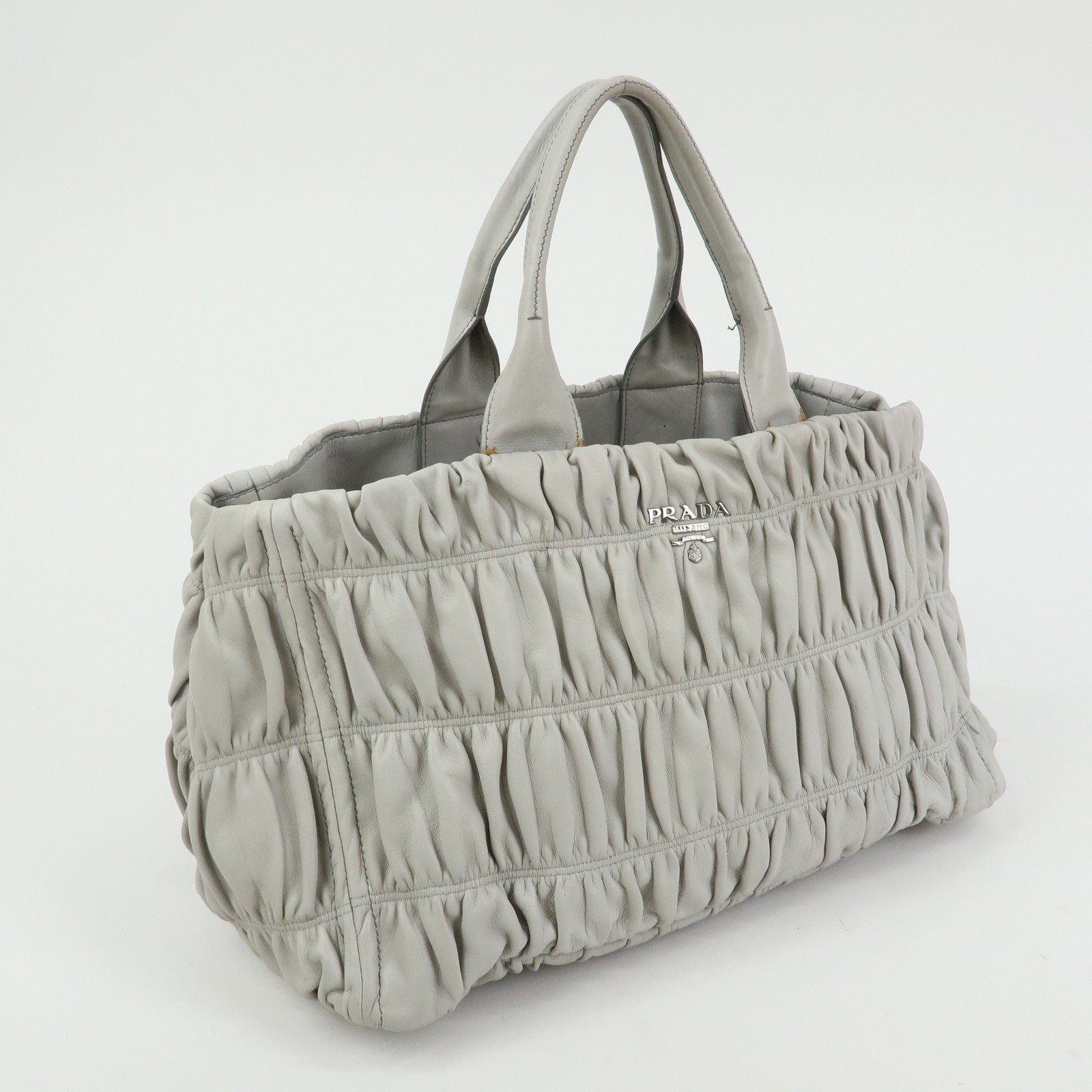 Prada Tote Hand Bag - Gray, Nappa Gaufre Leather