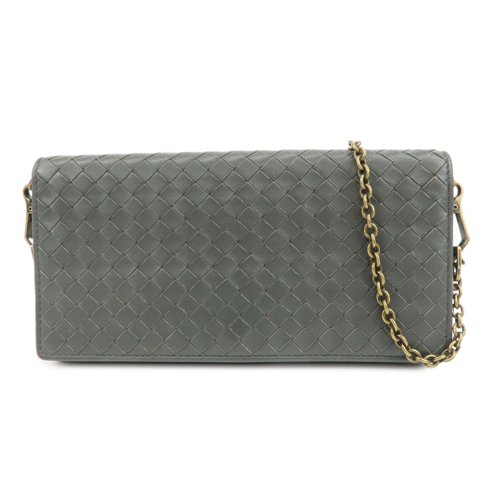 Bottega Veneta Intrecciato Leather Chain Long Wallet - Gray, Leather