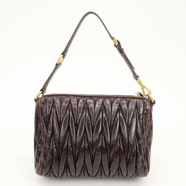 Miu Miu Matelasse Gathered Hand Bag - Brown, Leather