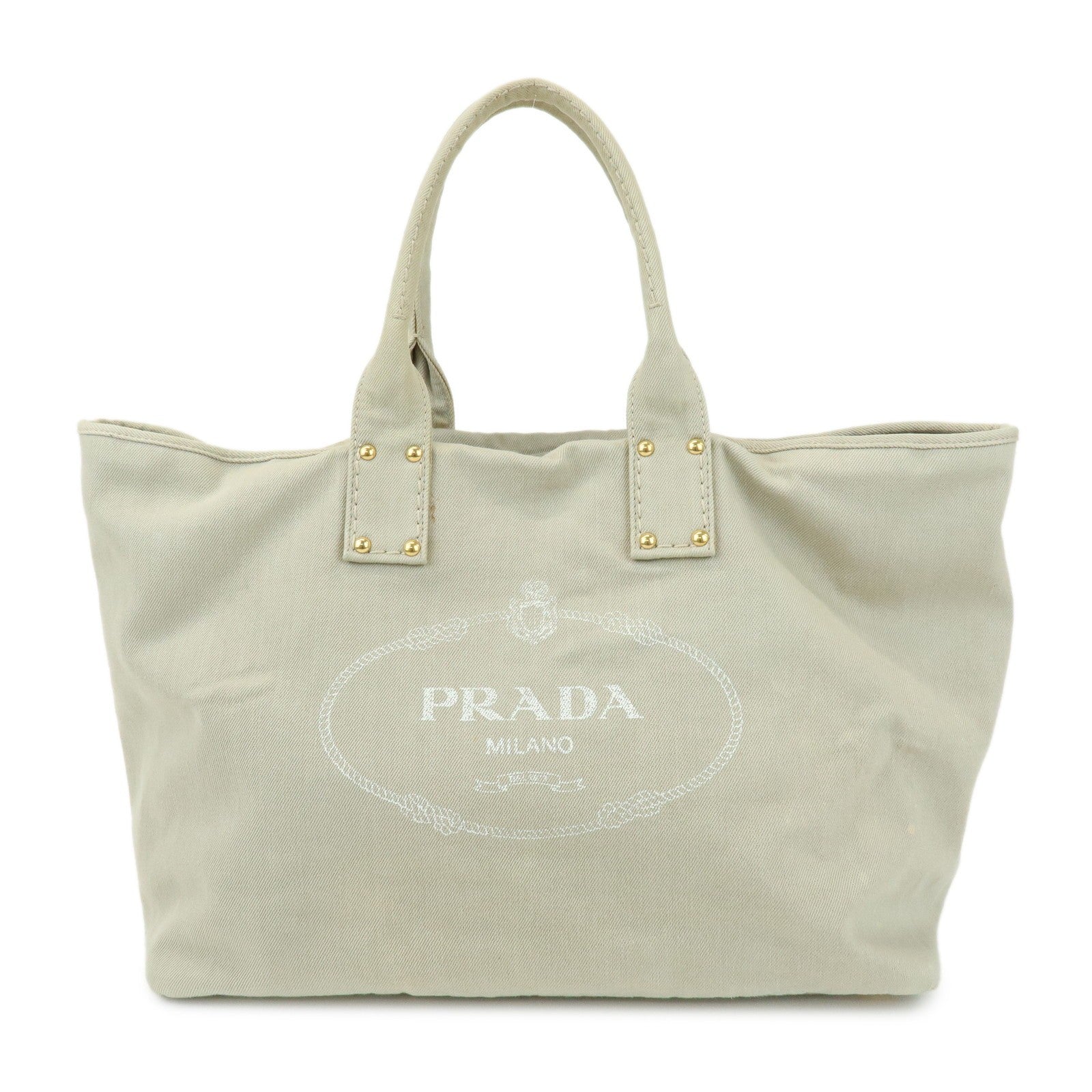 Prada Triangle Logo Tote Bag - Light Beige, Denim