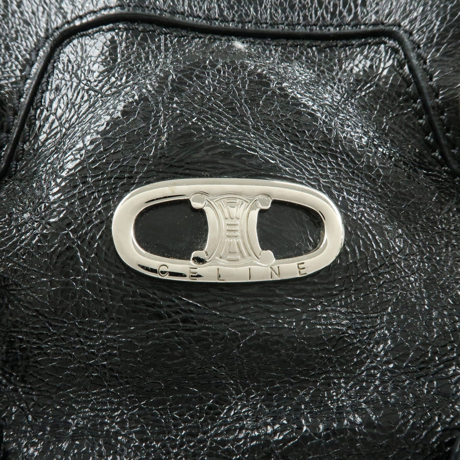 Celine Macadam Stamped Boston Hand Bag - Black, Patent Leather