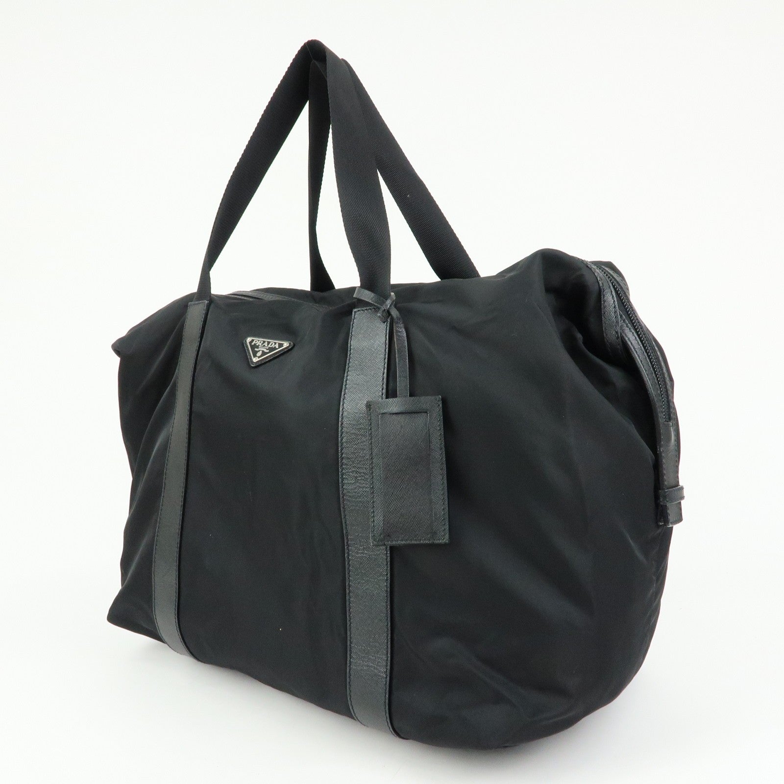 Prada Triangle Logo Boston Hand Bag - Black, Nylon