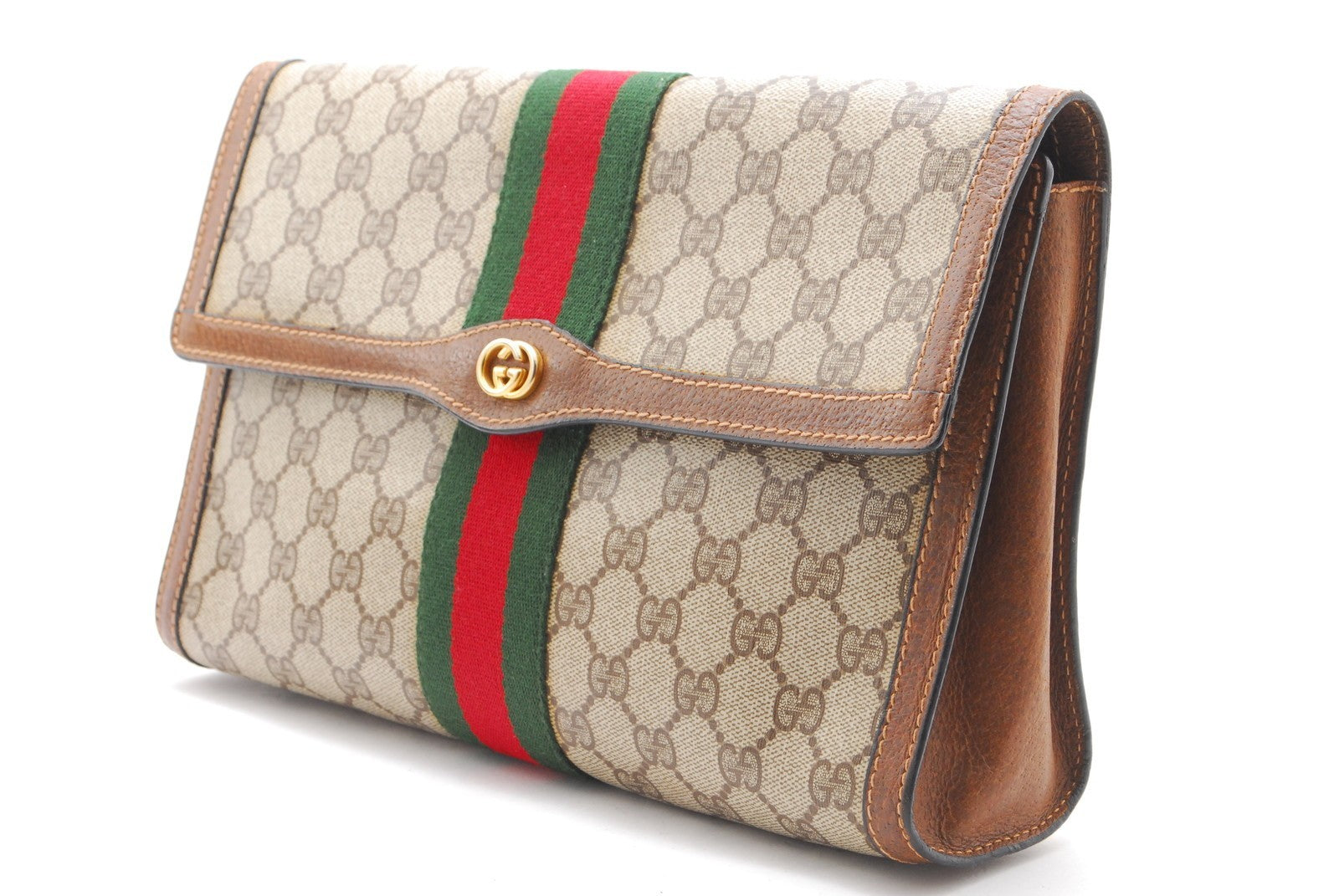 Gucci Sherry Line Clutch Bag - Beige, PVC Leather