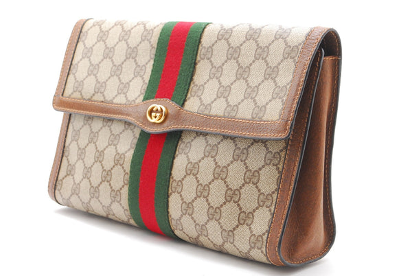 Gucci Sherry Line Clutch Bag - Beige, PVC Leather