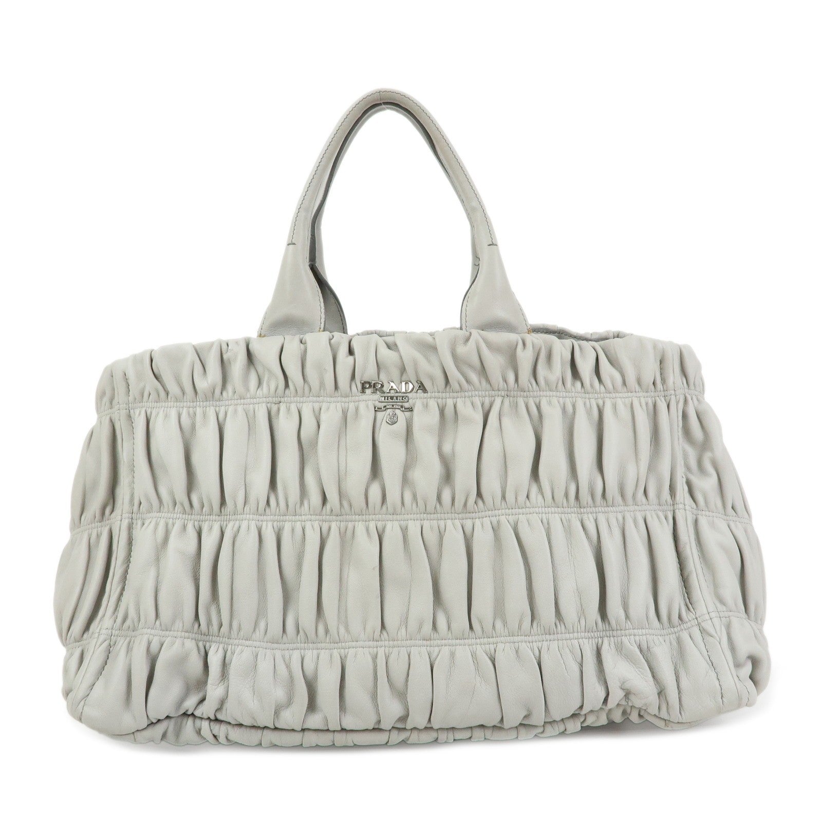Prada Tote Hand Bag - Gray, Nappa Gaufre Leather