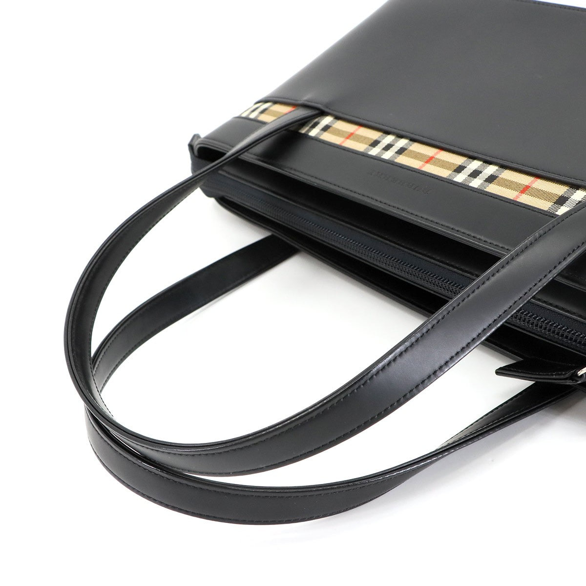 Burberry Hand Bag - Black, Leather and Canvas